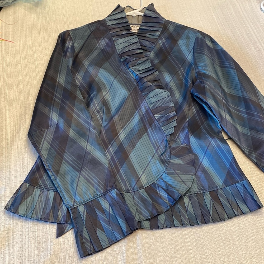 Isadora Collection, Women’s, Size M, plaid blouse, belted, wrap blouse, evening